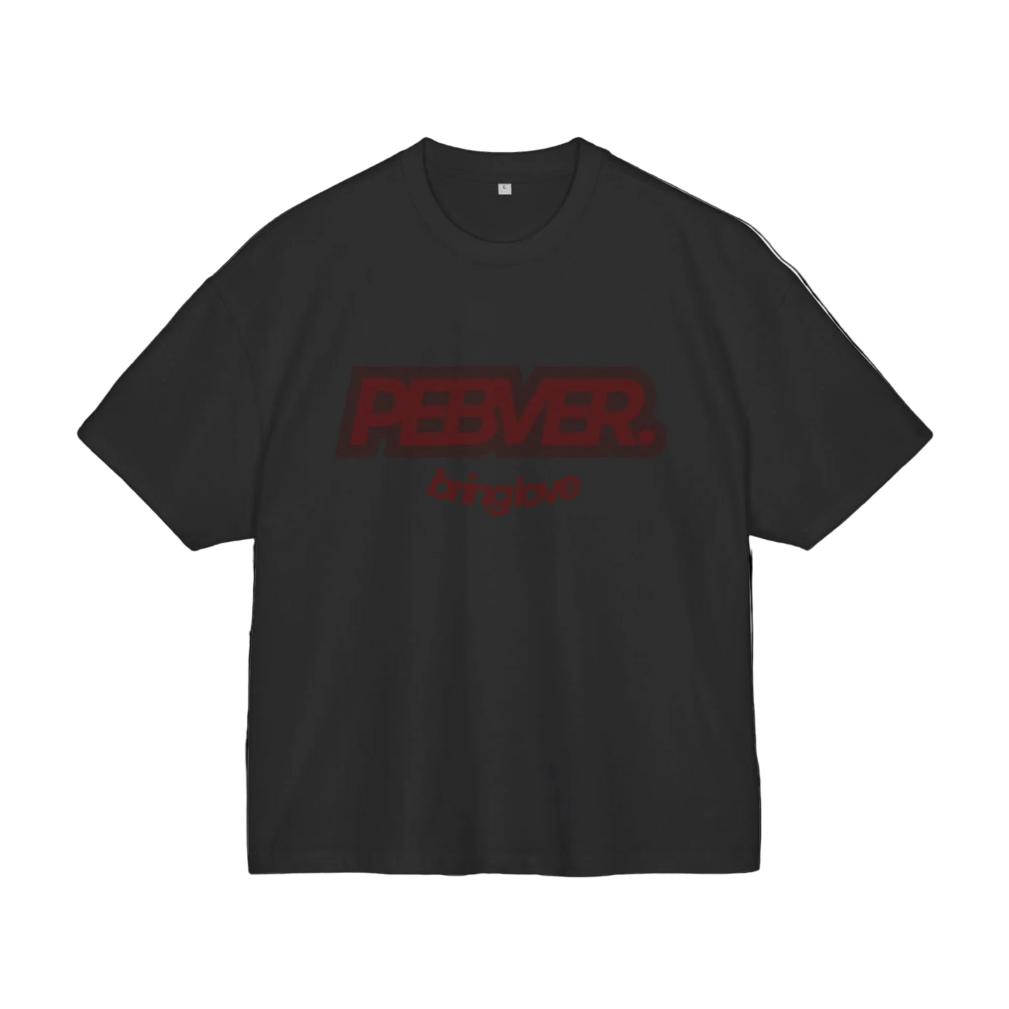 Black t-shirt with red text on