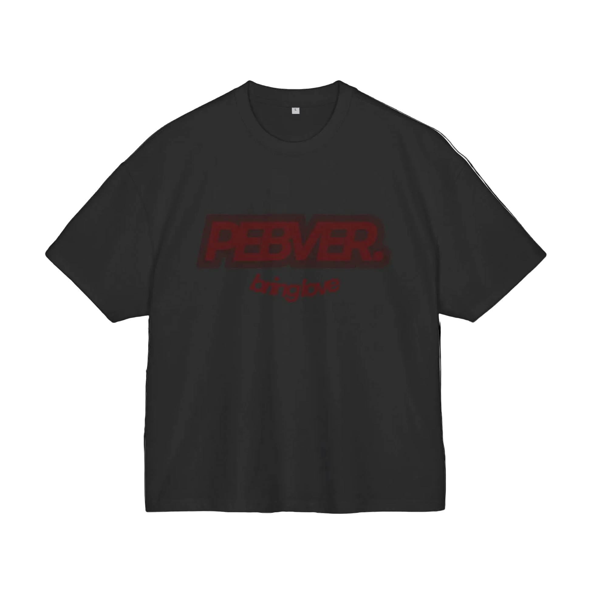 Black t-shirt with red text on