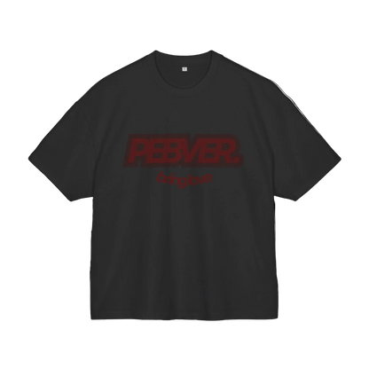 Black t-shirt with red text on